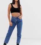 Collusion Petite X005 Straight Leg Jeans In Mid Wash Blue - Blue