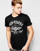 Solid T-shirt With Wings & Wheel Print - Black