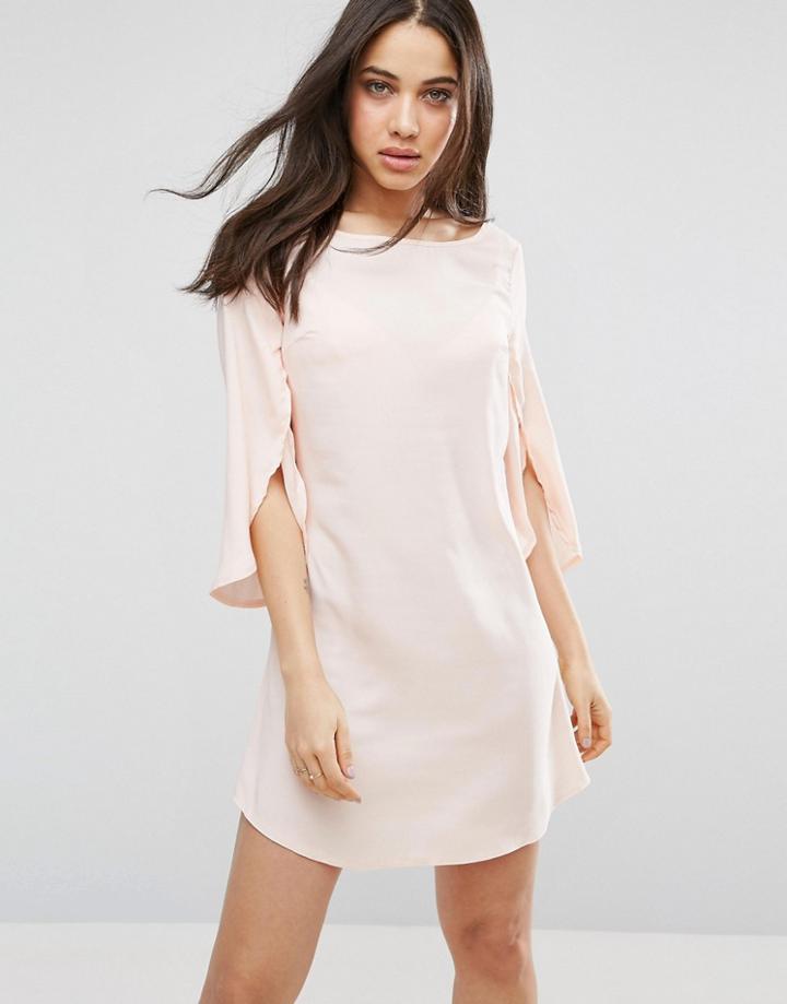 Ax Paris Split 3/4 Sleeve Chiffon Dress - Pink