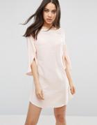 Ax Paris Split 3/4 Sleeve Chiffon Dress - Pink