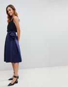 Asos Scuba Prom Midi Skirt With Corsage Detail - Navy