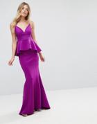 City Goddess Peplum Fishtail Maxi Dress - Purple