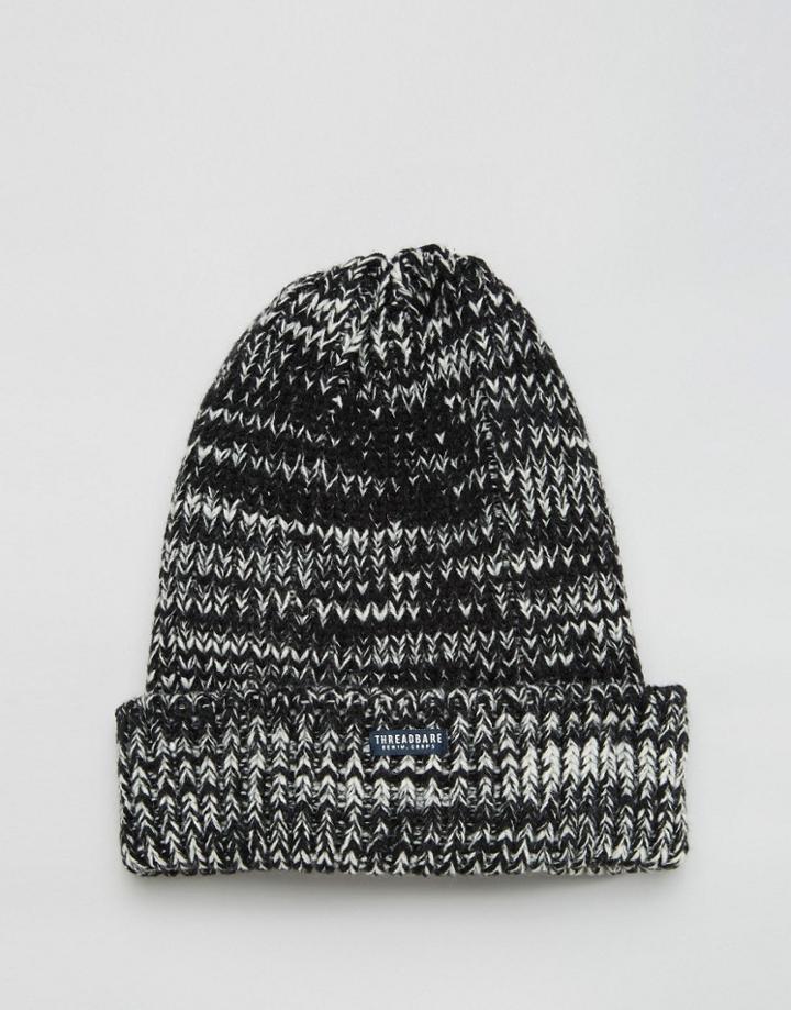 Threadbare Beanie In Black Marl - Black