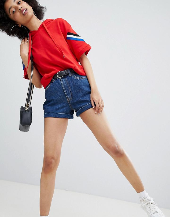 Bershka Denim Mom Shorts In Blue - Blue