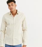 Asos Design Tall Stretch Slim Fit Poplin Shirt In Ecru-cream