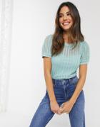 River Island Textured Puff Sleeve T-shirt In Green-black