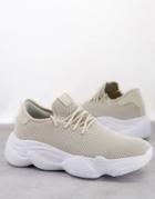 Truffle Collection Chunky Knitted Sneakers In Beige-neutral