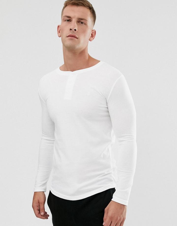 Soul Star Long Sleeve Henley Top In White - White