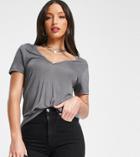 Asos Design Tall Relaxed V Neck T-shirt In Shark Gray-grey