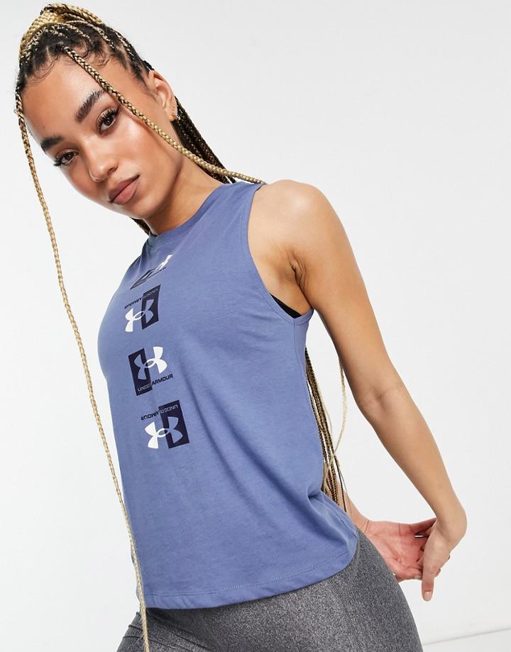 Under Armour Training Repeat Logo Muscle Tank In Blue-blues