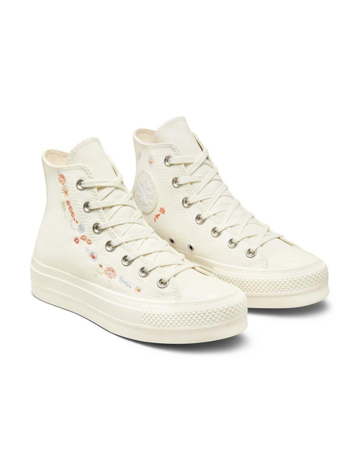 Converse Chuck Taylor All Star Hi Lift Things To Grow Embroidered Canvas Platform Sneakers In Egret-white
