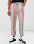 Asos Design Skater Ankle Grazer Pants In Linen Stripe - Pink