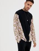 Asos Design Oversized Long Sleeve T-shirt With Pink Chain Panels-black