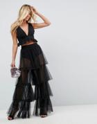 Asos Wide Leg Pants With Tiered Ruffles - Black