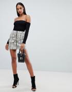 Boohoo Faux Leather Zip Front Mini Skirt In Snake - Multi