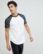 Asos Longline T-shirt With Curved Hem With Interest Fabric In White - White