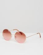 Asos Round Rose Gold Glasses With Pink Lens - Gold