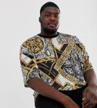 Asos Design Plus Oversized T-shirt With All Over Baroque Print-black