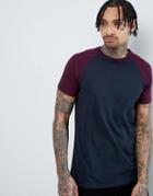 Asos Design Raglan T-shirt With Contrast Sleeves In Washed Black - Multi