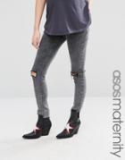 Asos Maternity Ridley Skinny Jean In Acid Black With Extreme Busts And Raw Hem With Under The Bump Waistband - Black