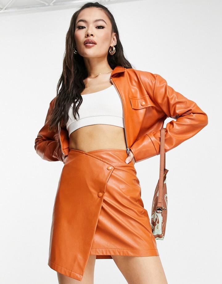 Public Desire Leather Look Utility Shirt In Clay - Part Of A Set-grey