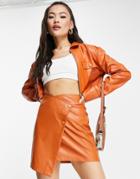 Public Desire Leather Look Utility Shirt In Clay - Part Of A Set-grey