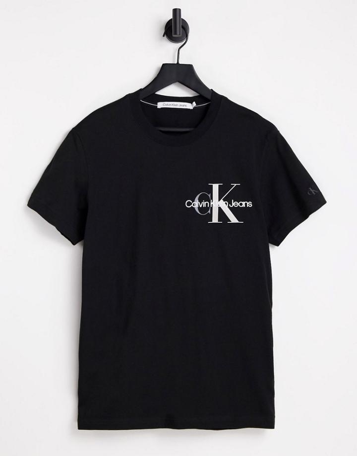 Calvin Klein Jeans Two Tone Monogram Logo T-shirt In Black