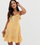 Asos Design Maternity Mini Sundress With Button Front And Pep Hem In Stripe - Multi