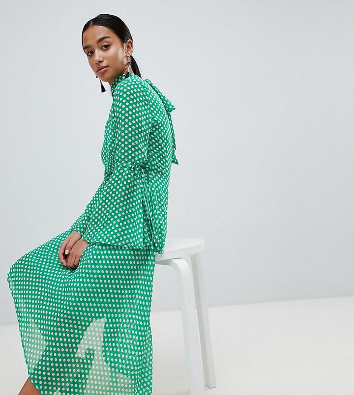 Boohoo Petite High Neck Polka Dot Dress - Green