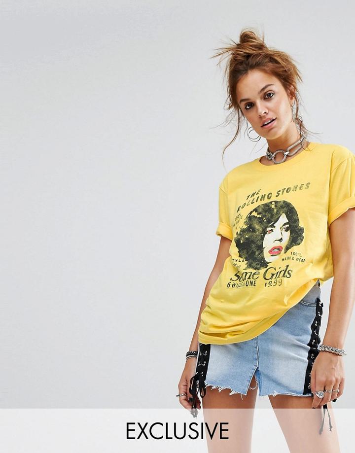Reclaimed Vintage Inspired T-shirt With Rolling Stones Print - Yellow