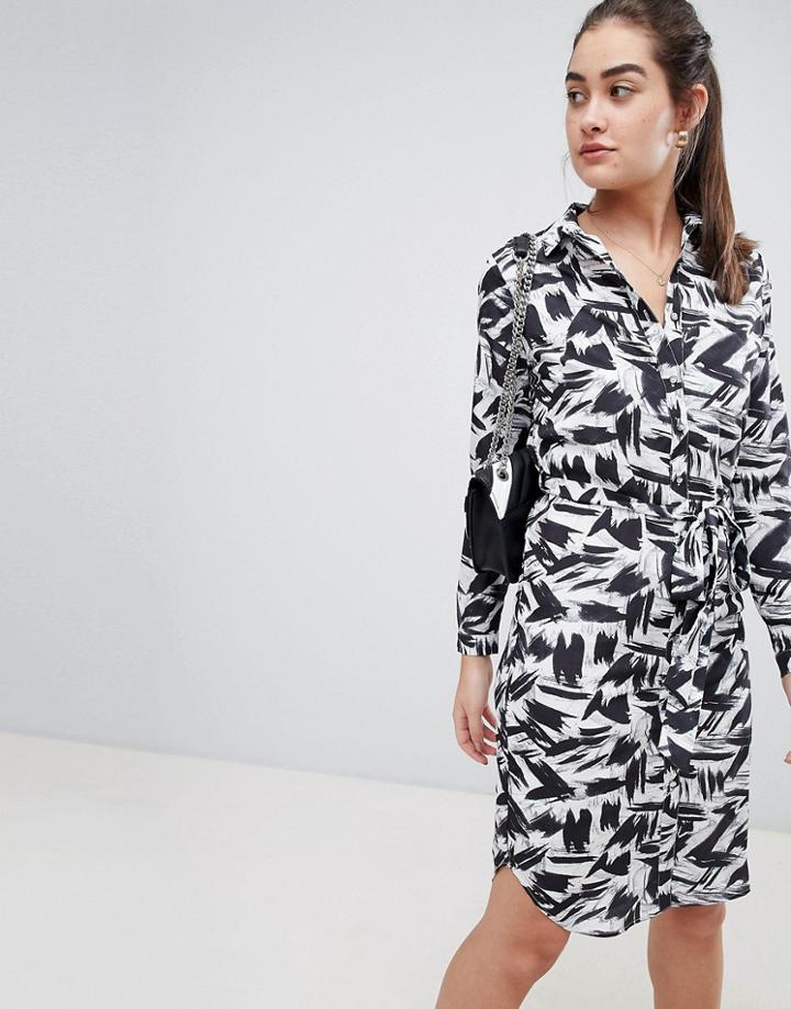 Sugarhill Boutique Tyler Graphic Brushstroke Print Midi Shirt Dress - Multi