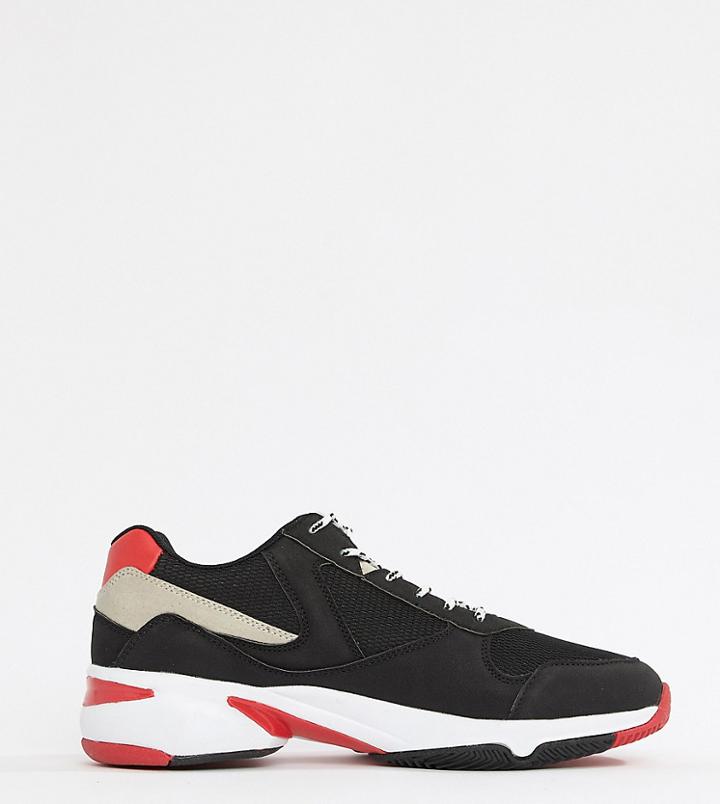 Asos Design Wide Fit Sneakers In Black And Red With Chunky Sole - Black