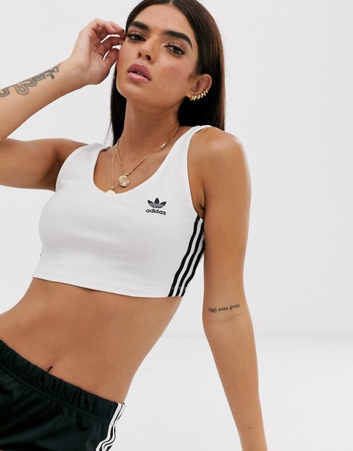 Adidas Originals Three Stripe Crop Top In White
