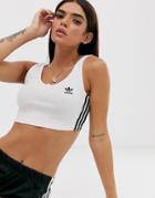 Adidas Originals Three Stripe Crop Top In White