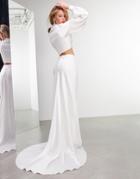 Asos Edition Maxi Skirt With Slit Front And Train In Ivory-white