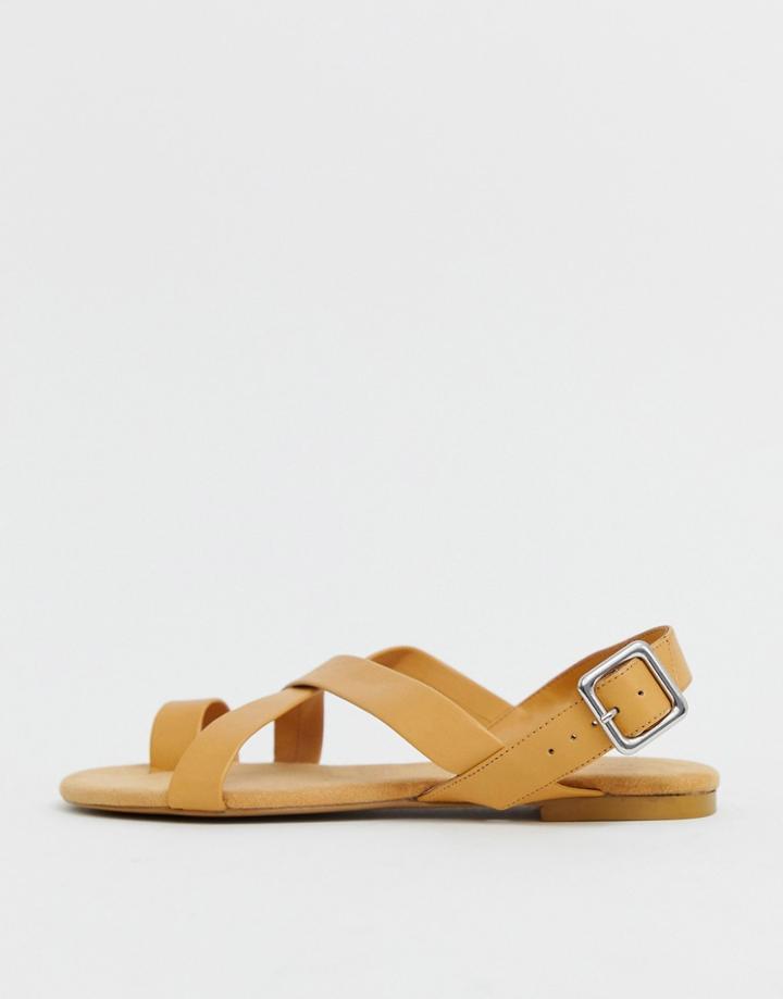 Monki Strappy Flat Sandal In Tan - Brown