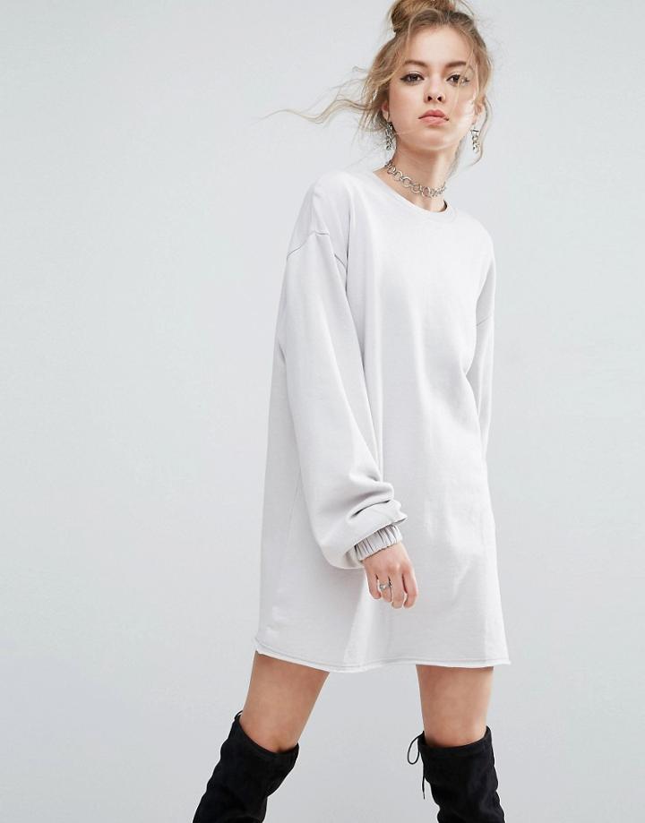 Asos Oversized Sweat Dress With Long Sleeves - Stone