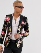 Tux Till Dawn Slim Fit Floral Flower Jacket - Black