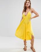 Asos Cami Beach Dress With Dipped Hem - Yellow
