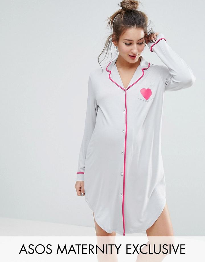 Asos Maternity Traditional Jersey Long Sleeve Shirt Dress - Gray