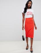 Miss Selfridge Pencil Midi Skirt With Button Through Detail In Red - Red
