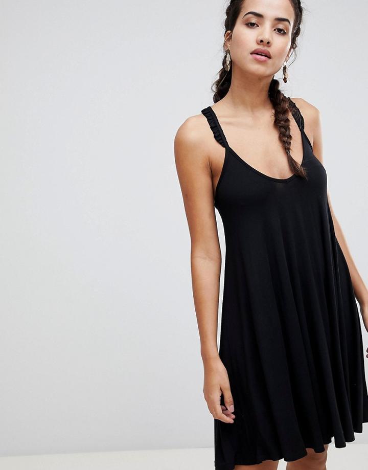 Boohoo Frill Sleeve Cross Back Dress - Black