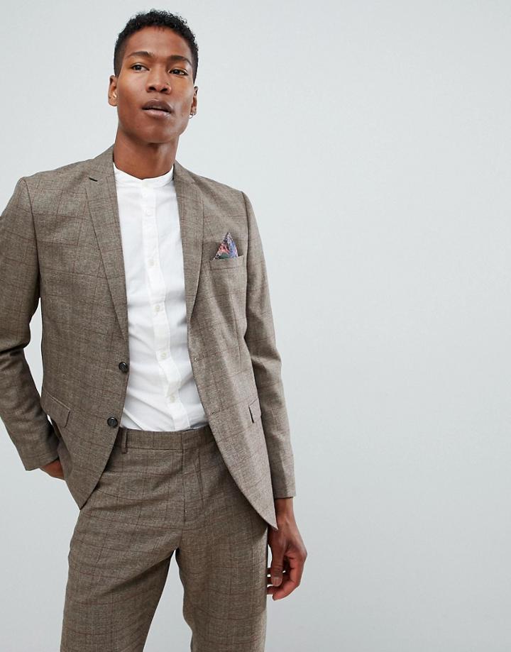 Selected Homme Slim Fit Suit Jacket In Brown Check