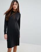 Pieces Hane Long Sleeved Mesh V Neck Dress - Black