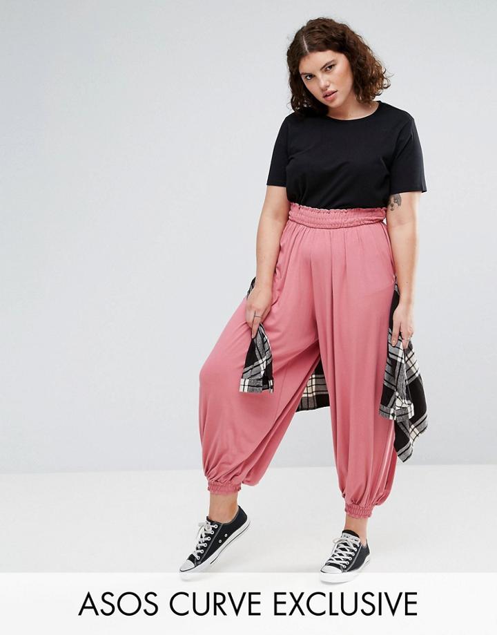Asos Curve Harem Pant With Shirred Waist - Pink