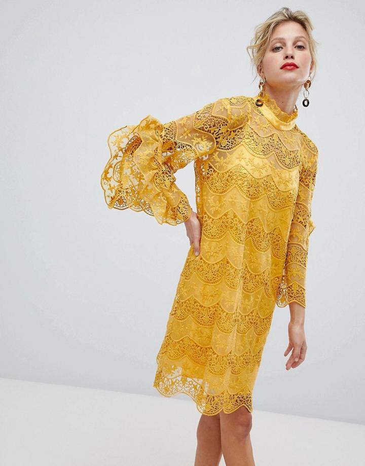 Y.a.s High Neck Lace Mini Dress In Yellow