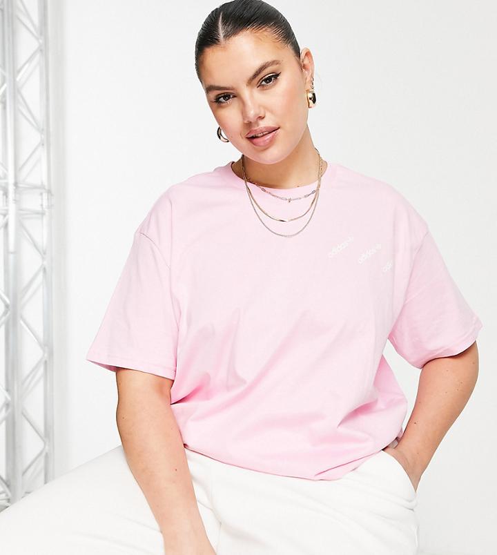 Adidas Originals Plus 'logomania' Triple Logo T-shirt In Pink