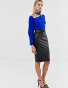 Lipsy Faux Leather Pencil Skirt In Black - Black