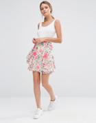 Oasis Printed Frill Mini Skirt - Multi