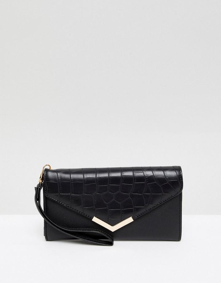 Yoki Fashion Croc Envelope Purse - Black